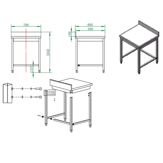 Vaiotec Gastro-Arbeitstisch, unterfahrbar mit Aufkantung, 700 × 600 mm, Bild 4