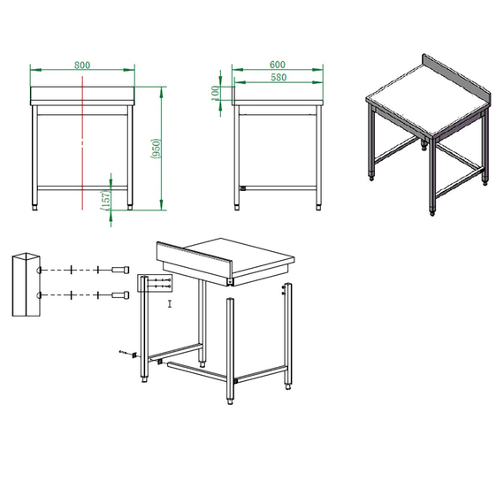 Vaiotec Gastro-Arbeitstisch, unterfahrbar mit Aufkantung, 800 × 600 mm, Bild 4