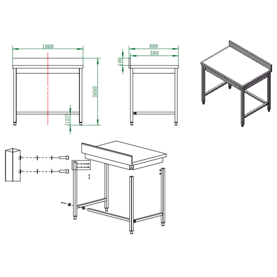 Vaiotec Gastro-Arbeitstisch, unterfahrbar mit Aufkantung, 1000 × 600 mm, Bild 4