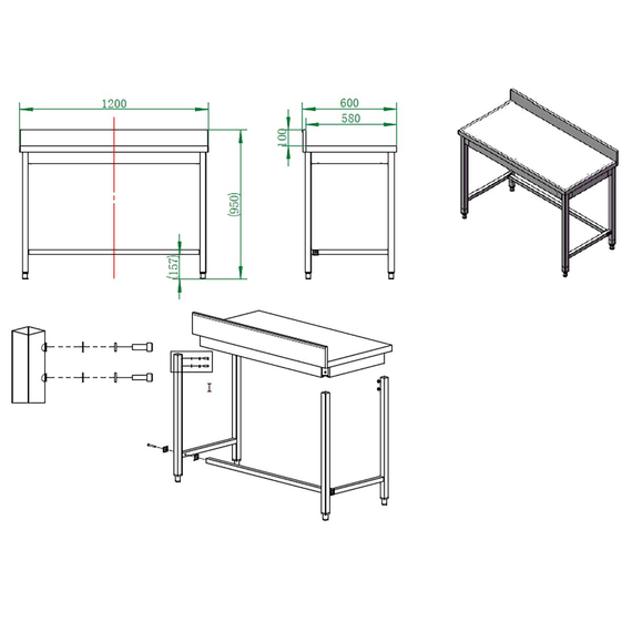 Vaiotec Gastro-Arbeitstisch, unterfahrbar mit Aufkantung, 1200 × 600 mm, Bild 4