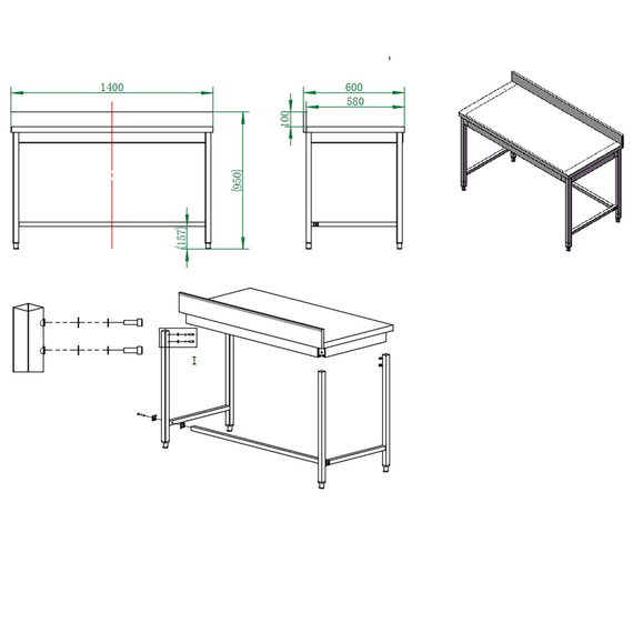 Vaiotec Gastro-Arbeitstisch, unterfahrbar mit Aufkantung, 1400 × 600 mm, Bild 4