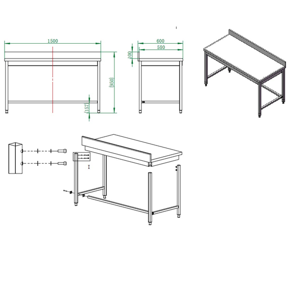 Vaiotec Gastro-Arbeitstisch, unterfahrbar mit Aufkantung, 1500 × 600 mm, Bild 4