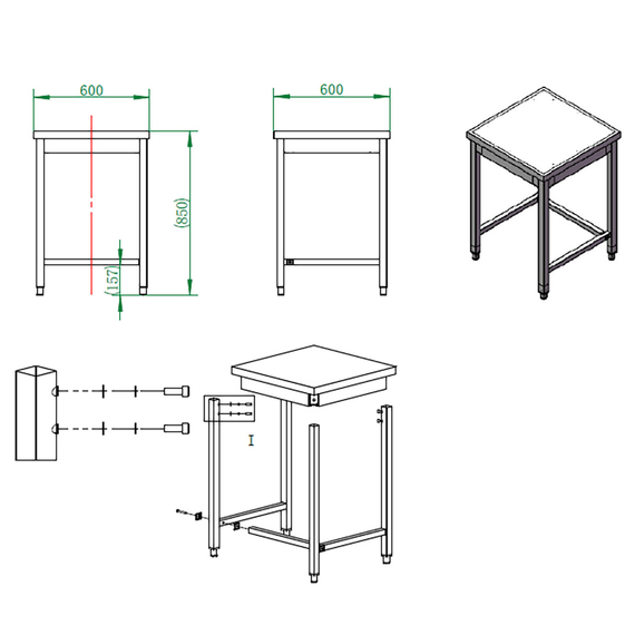 Vaiotec Gastro-Arbeitstisch, unterfahrbar, 600 × 600 mm, Bild 4