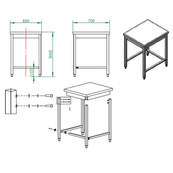 Vaiotec Gastro-Arbeitstisch, unterfahrbar, 700 × 600 mm, Bild 4