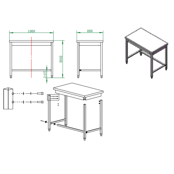 Vaiotec Gastro-Arbeitstisch, unterfahrbar, 1000 × 600 mm, Bild 4