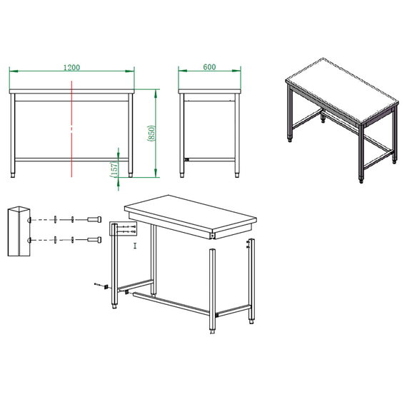 Vaiotec Gastro-Arbeitstisch, unterfahrbar, 1200 × 600 mm, Bild 4