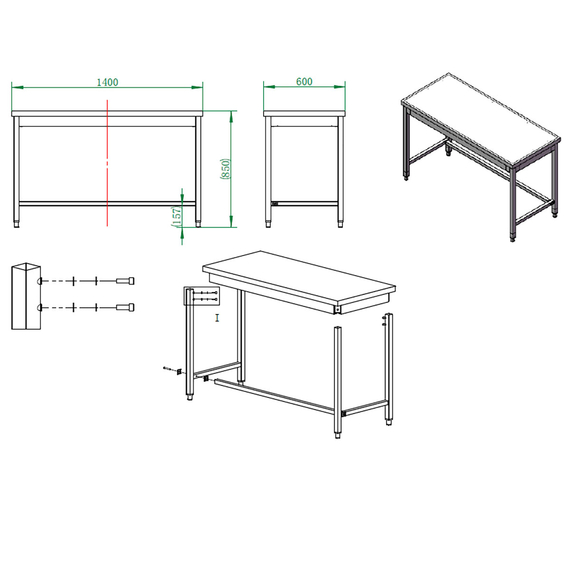 Vaiotec Gastro-Arbeitstisch, unterfahrbar, 1400 × 600 mm, Bild 4