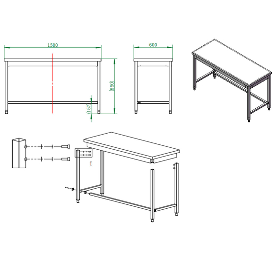 Vaiotec Gastro-Arbeitstisch, unterfahrbar, 1500 × 600 mm, Bild 4