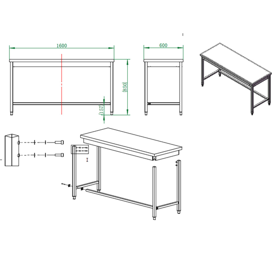 Vaiotec Gastro-Arbeitstisch, unterfahrbar, 1600 × 600 mm, Bild 4