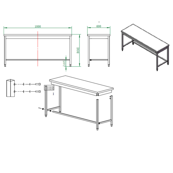 Vaiotec Gastro-Arbeitstisch, unterfahrbar, 1800 × 600 mm, Bild 4
