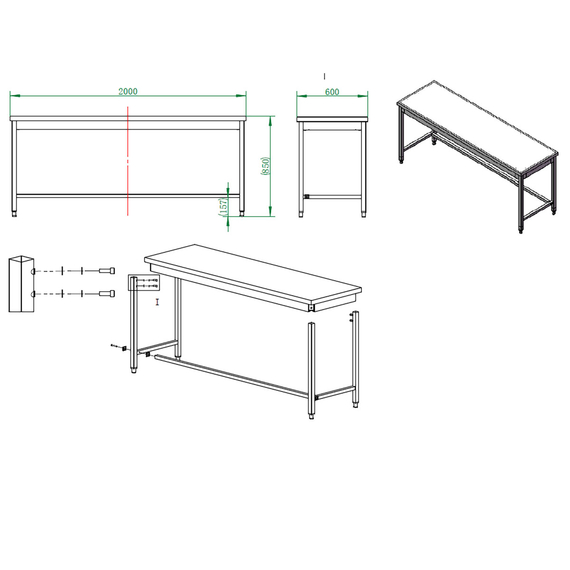 Vaiotec Gastro-Arbeitstisch, unterfahrbar, 2000 × 600 mm, Bild 4