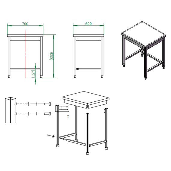 Vaiotec Gastro-Arbeitstisch, unterfahrbar, 600 × 700 mm, Bild 4
