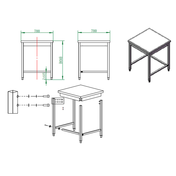Vaiotec Gastro-Arbeitstisch, unterfahrbar, 700 × 700 mm, Bild 4