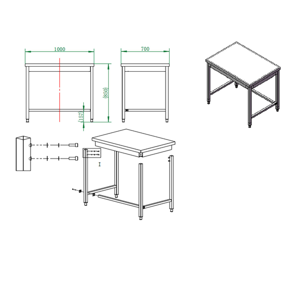 Vaiotec Gastro-Arbeitstisch, unterfahrbar, 1000 × 700 mm, Bild 4
