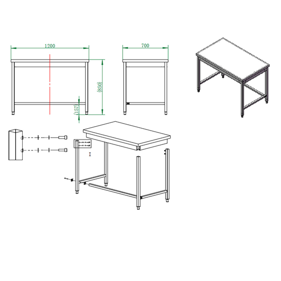 Vaiotec Gastro-Arbeitstisch, unterfahrbar, 1200 × 700 mm, Bild 4