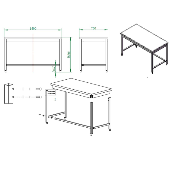 Vaiotec Gastro-Arbeitstisch, unterfahrbar, 1400 × 700 mm, Bild 4