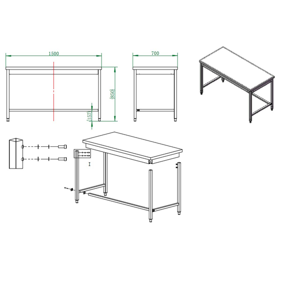 Vaiotec Gastro-Arbeitstisch, unterfahrbar, 1500 × 700 mm, Bild 4