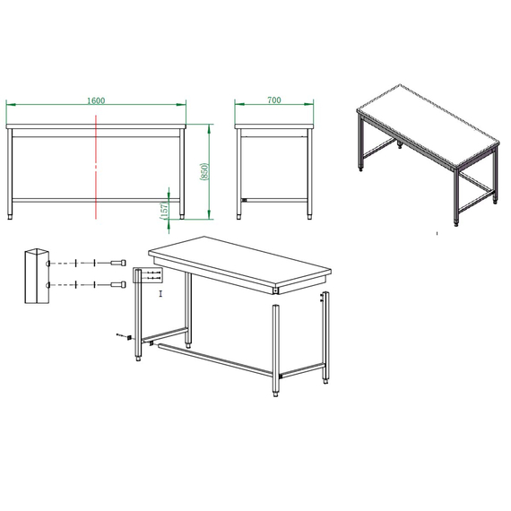 Vaiotec Gastro-Arbeitstisch, unterfahrbar, 1600 × 700 mm, Bild 4