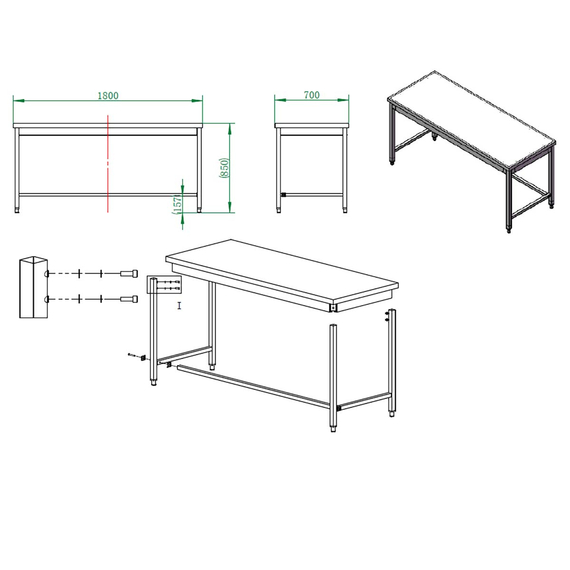 Vaiotec Gastro-Arbeitstisch, unterfahrbar, 1800 × 700 mm, Bild 4
