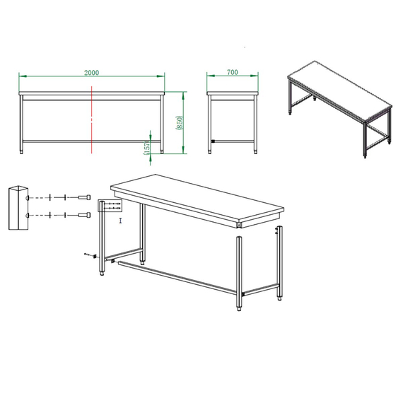 Vaiotec Gastro-Arbeitstisch, unterfahrbar, 2000 × 700 mm, Bild 4