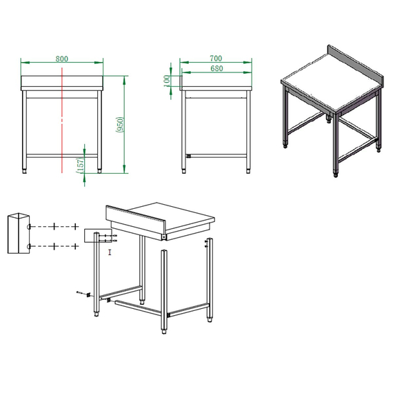 Vaiotec Gastro-Arbeitstisch, unterfahrbar mit Aufkantung, 800 × 700 mm, Bild 4