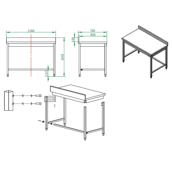 Vaiotec Gastro-Arbeitstisch, unterfahrbar mit Aufkantung, 1200 × 700 mm, Bild 4