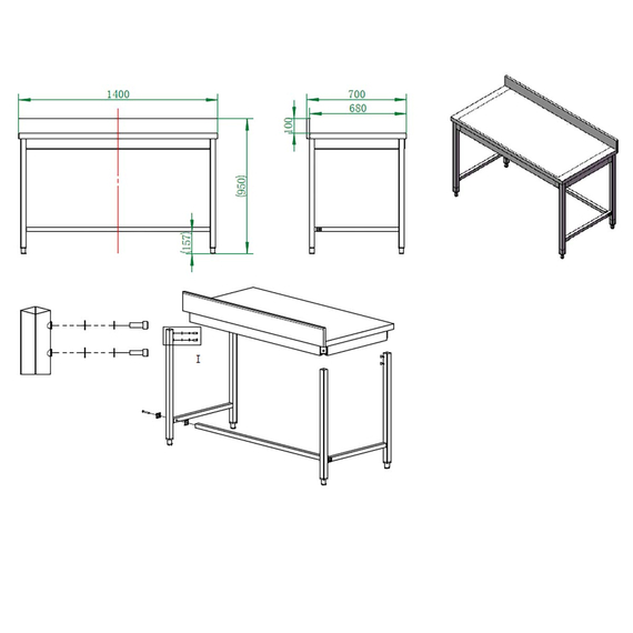 Vaiotec Gastro-Arbeitstisch, unterfahrbar mit Aufkantung, 1400 × 700 mm, Bild 4
