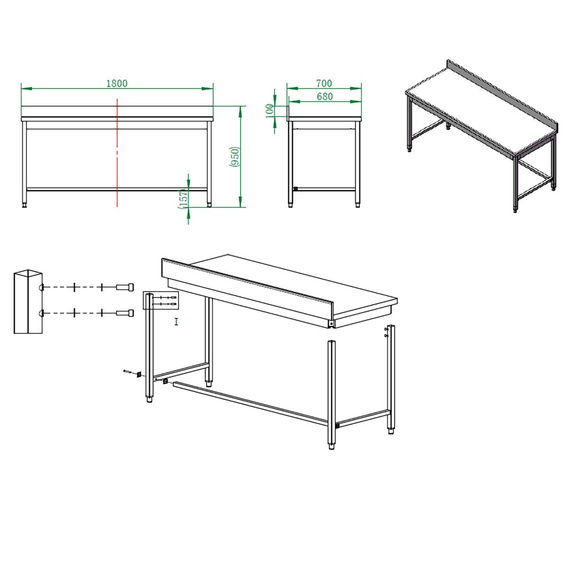 Vaiotec Gastro-Arbeitstisch, unterfahrbar mit Aufkantung, 1800 × 700 mm, Bild 4