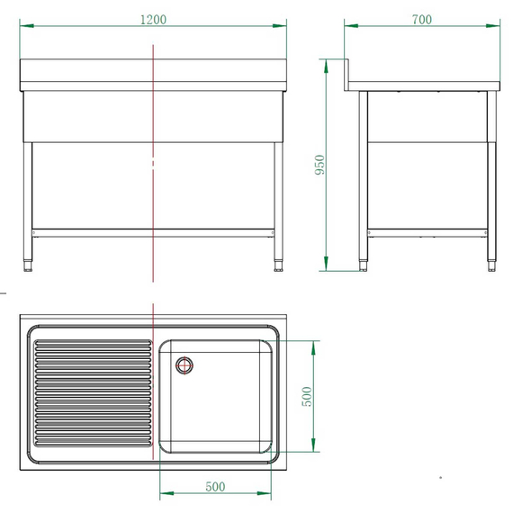 Vaiotec Gastro-Spültisch, 1 Becken rechts und Abtropffläche, 1200 × 700 mm, Bild 4