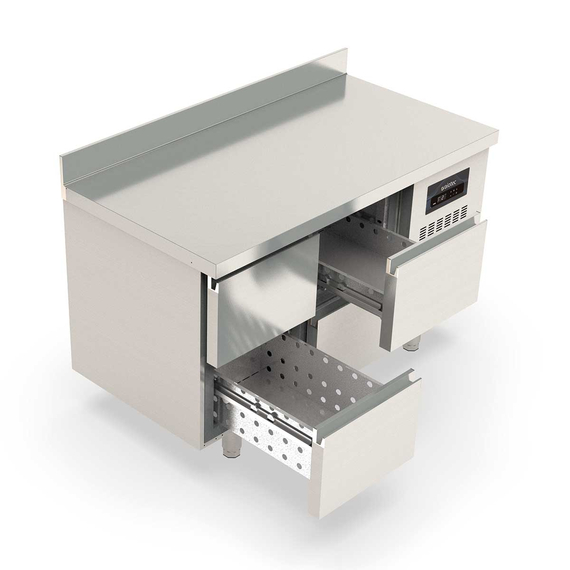Vaiotec Topline Gastro-Kühltisch, 2-fach GN 1/1 mit 4 Schubladen & Aufkantung, 1345 × 700 mm, Bild 2