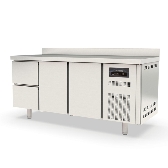 Vaiotec Topline Gastro-Kühltisch, 3-fach GN 1/1 mit 2 Schubladen, 2 Türen & Aufkantung, 1795 × 700 mm