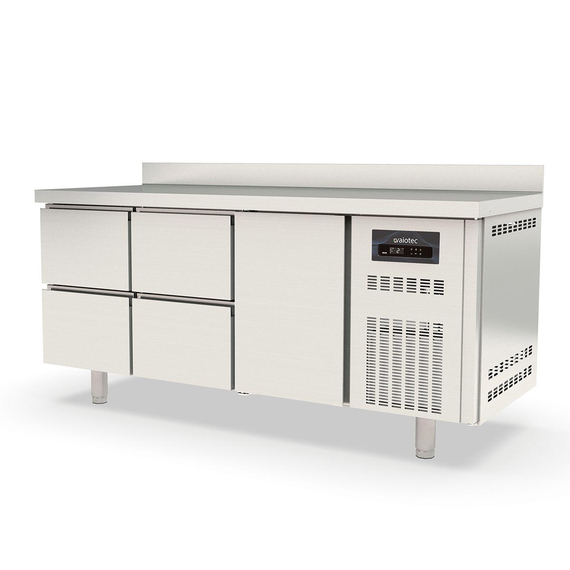 Vaiotec Topline Gastro-Kühltisch, 3-fach GN 1/1 mit 4 Schubladen, 1 Tür & Aufkantung, 1795 × 700 mm