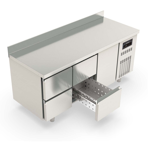 Vaiotec Topline Gastro-Kühltisch, 3-fach GN 1/1 mit 4 Schubladen, 1 Tür & Aufkantung, 1795 × 700 mm, Bild 2