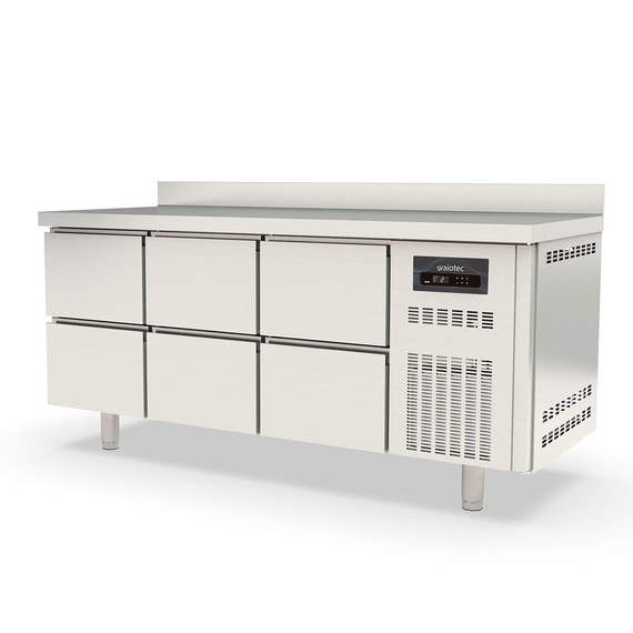 Vaiotec Topline Gastro-Kühltisch, 3-fach GN 1/1 mit 6 Schubladen & Aufkantung, 1795 × 700 mm