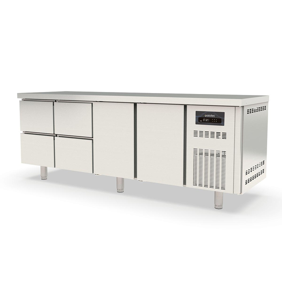 Vaiotec Topline Gastro-Kühltisch, 4-fach GN 1/1 mit 4 Schubladen, 2 Türen, 2245 × 700 mm