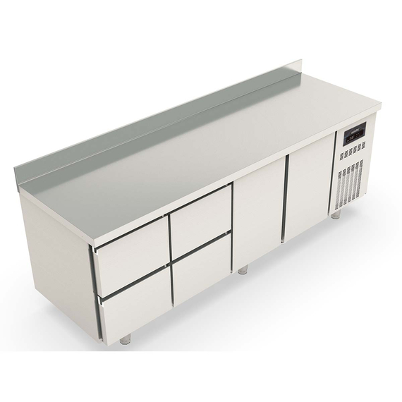 Vaiotec Topline Gastro-Kühltisch, 4-fach GN 1/1 mit 4 Schubladen, 2 Türen & Aufkantung, 2245 × 700 mm, Bild 2