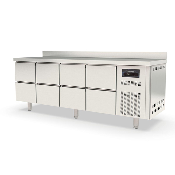 Vaiotec Topline Gastro-Kühltisch, 4-fach GN 1/1 mit 8 Schubladen & Aufkantung, 2245 × 700 mm