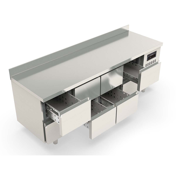 Vaiotec Topline Gastro-Kühltisch, 4-fach GN 1/1 mit 8 Schubladen & Aufkantung, 2245 × 700 mm, Bild 2