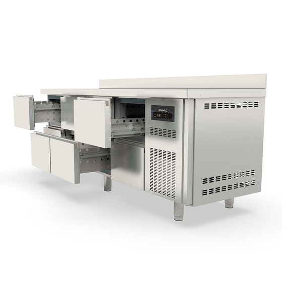 Vaiotec Topline Gastro-Kühltisch, 4-fach GN 1/1 mit 8 Schubladen & Aufkantung, 2245 × 700 mm, Bild 3