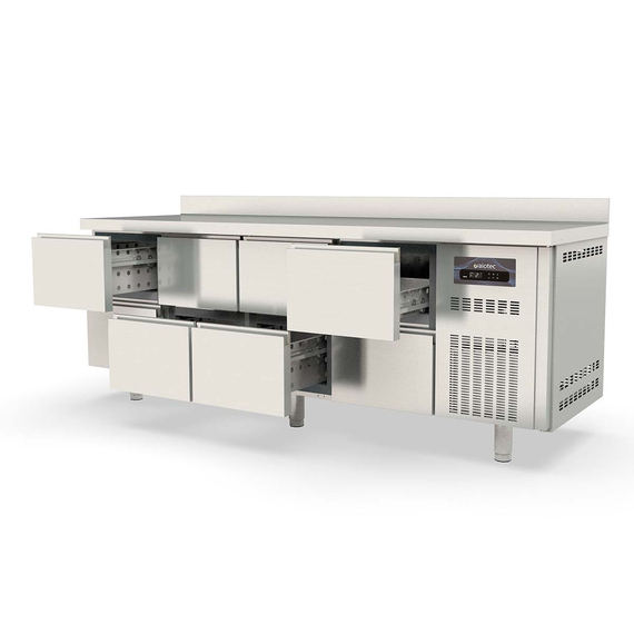 Vaiotec Topline Gastro-Kühltisch, 4-fach GN 1/1 mit 8 Schubladen & Aufkantung, 2245 × 700 mm, Bild 4