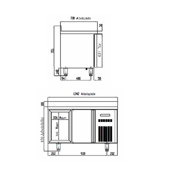 Vaiotec Topline Gastro-Tiefkühltisch, 2-fach GN 1/1 mit 4 Schubladen & Aufkantung, 1345 × 700 mm, Bild 3
