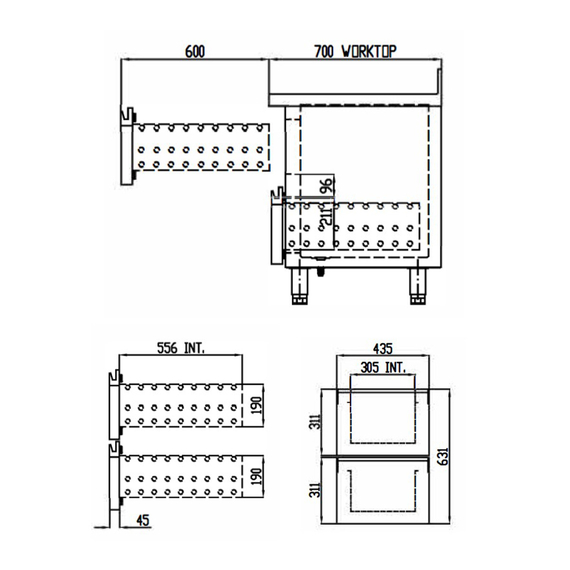 Vaiotec Topline Gastro-Tiefkühltisch, 2-fach GN 1/1 mit 4 Schubladen & Aufkantung, 1345 × 700 mm, Bild 4