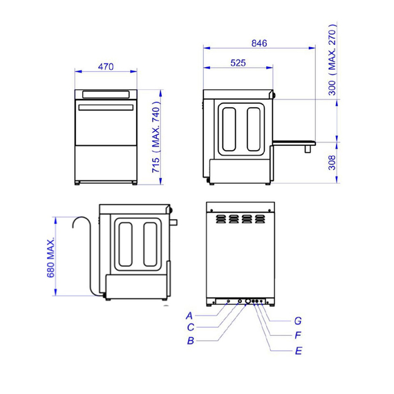 Vaiotec Gastro-Gläserspülmaschine 40x40, 230 Volt – Modell: VT-E GW40 DRD, 470 × 525 mm, Bild 5