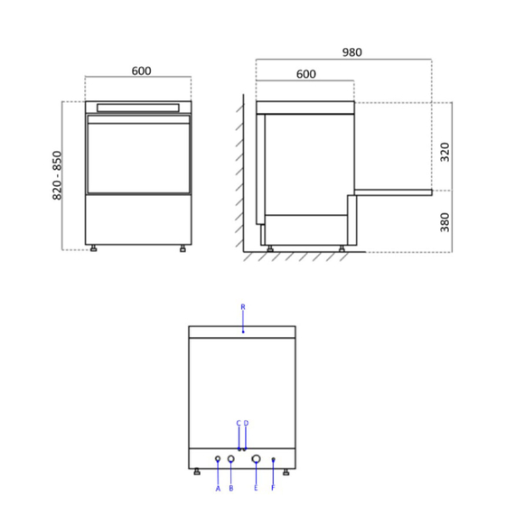 Vaiotec Gastro-Geschirrspülmaschine 50x50, 400 Volt – Modell: VT-E DW54 DRD, 600 × 600 mm, Bild 4