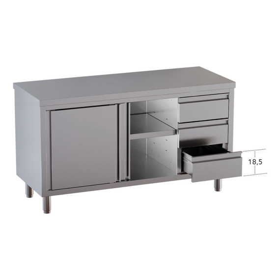 Vaiotec Topline Gastro-Arbeitsschrank, 2 Schiebetüren & 3 Schubladen rechts, 2000 × 600 mm, Bild 2