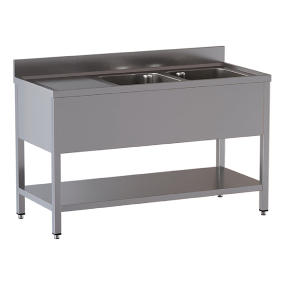 Vaiotec Topline Gastro-Spültisch, 2 Becken rechts + Abtropffläche, 1600 × 600 mm
