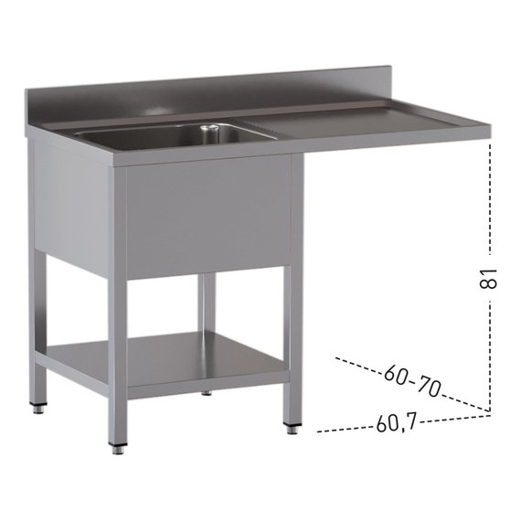 Vaiotec Topline Gastro-Spülcenter, 1 Becken links, 1200 × 700 mm, Bild 2