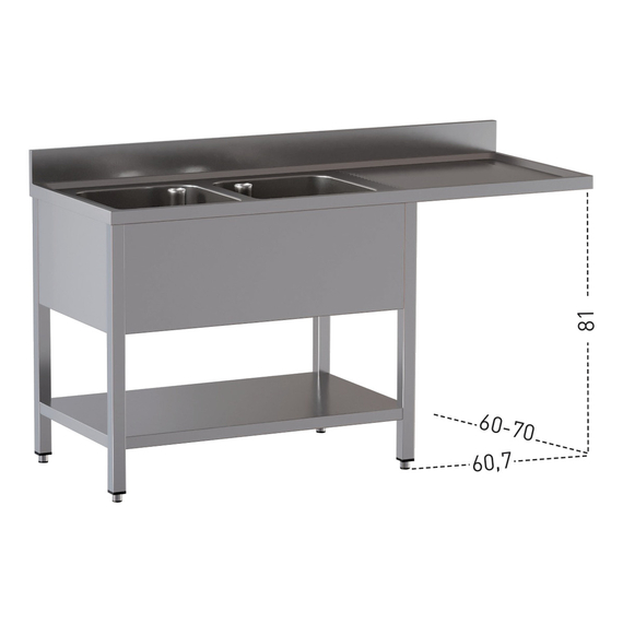 Vaiotec Topline Gastro-Spülcenter, 2 Becken links, 1800 × 700 mm, Bild 2