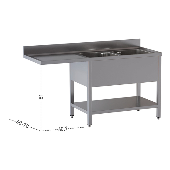 Vaiotec Topline Gastro-Spülcenter, 2 Becken rechts, 2000 × 700 mm, Bild 2