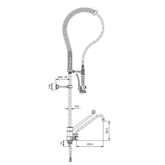 Vaiotec Topline Geschirrwaschbrause mit Einhebelmischer – Einloch, 55 × 350 mm, Bild 3